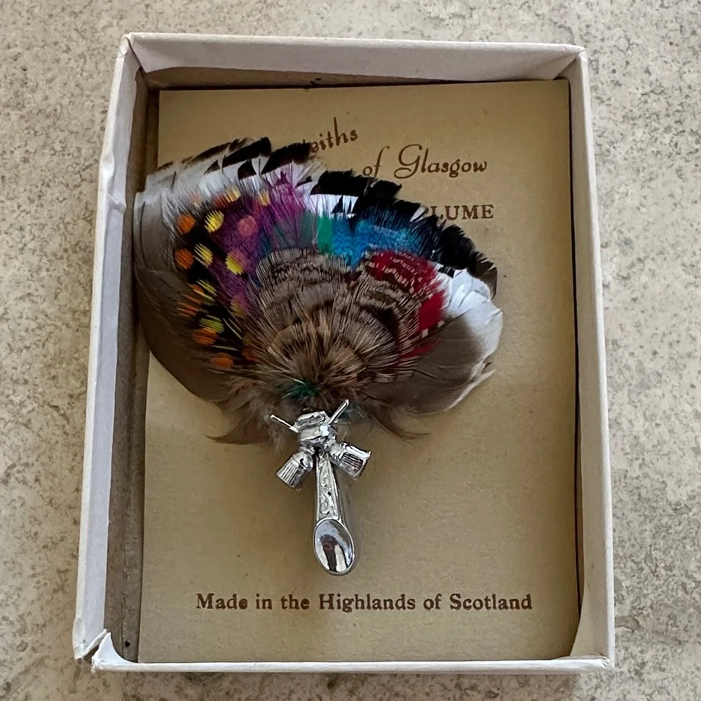 REAL SCOTTISH PLUME BROOCH Feather Brooch with Silver Accent